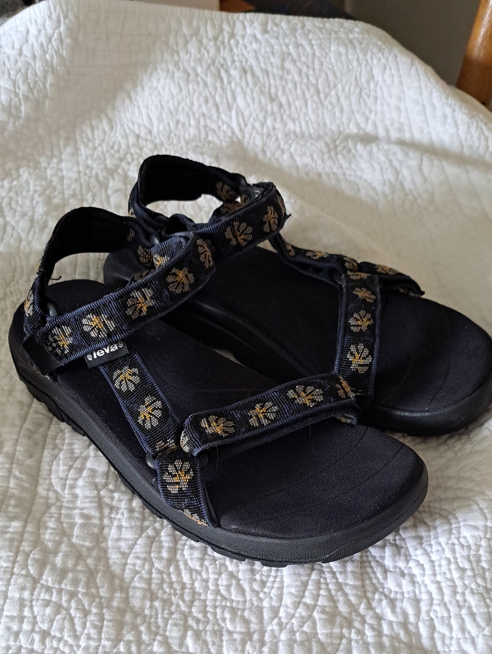 Womens Teva Midform Universal Leather Sport Sandals‎ Blue Black Floral Size 9